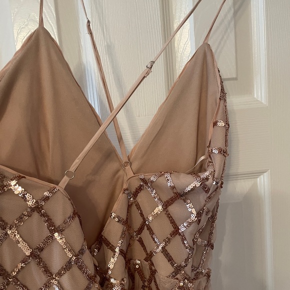 Prom Formal Dress Rose Gold Sequins Long Crossback - Picture 4 of 5